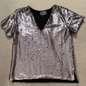 Anthropology- Vanessa Virginia Sequin V-Neck metallic Top size small